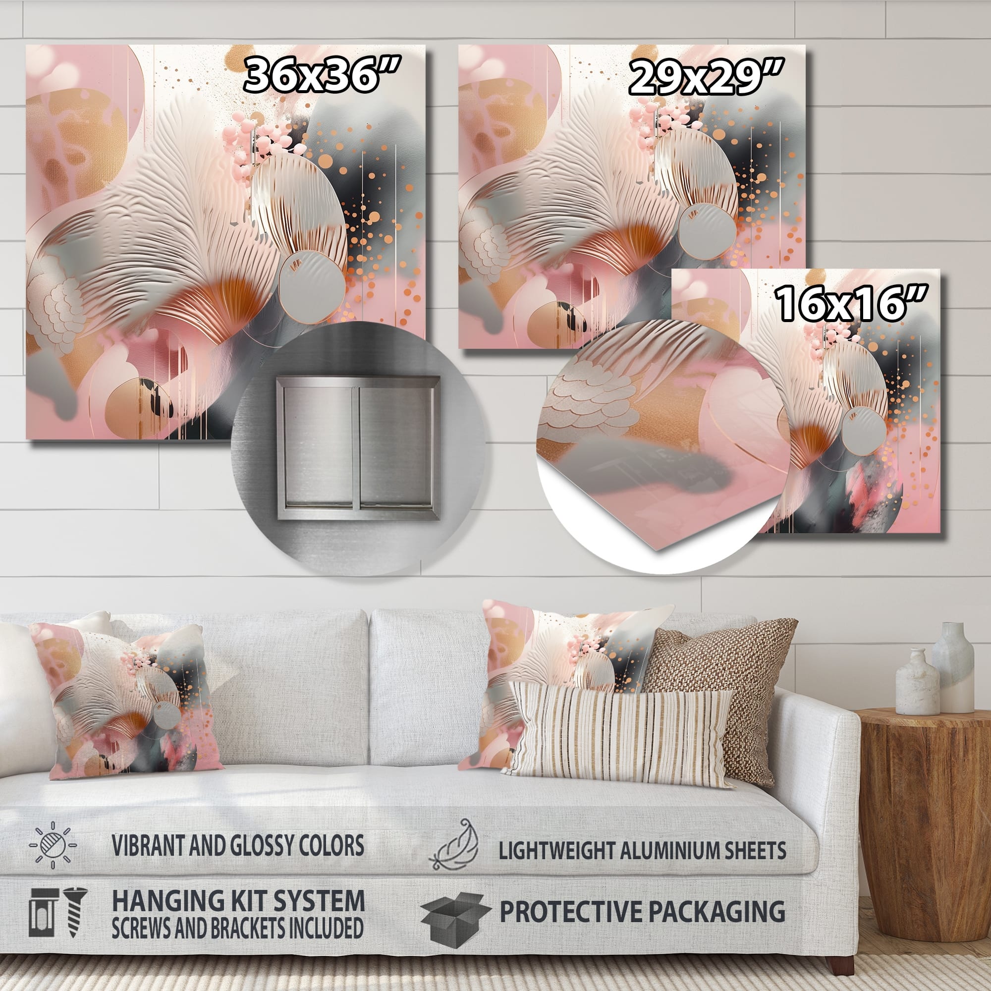 Designart "Pink Rosegold Stripes Complexity V" Modern Shapes